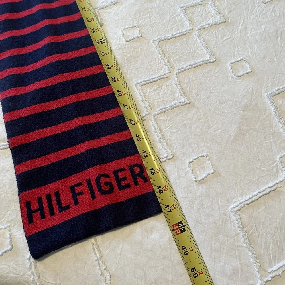 Tommy Hilfiger Men's Cotton Scarf Blue/Red Stripe Logo Preppy‎ Casual